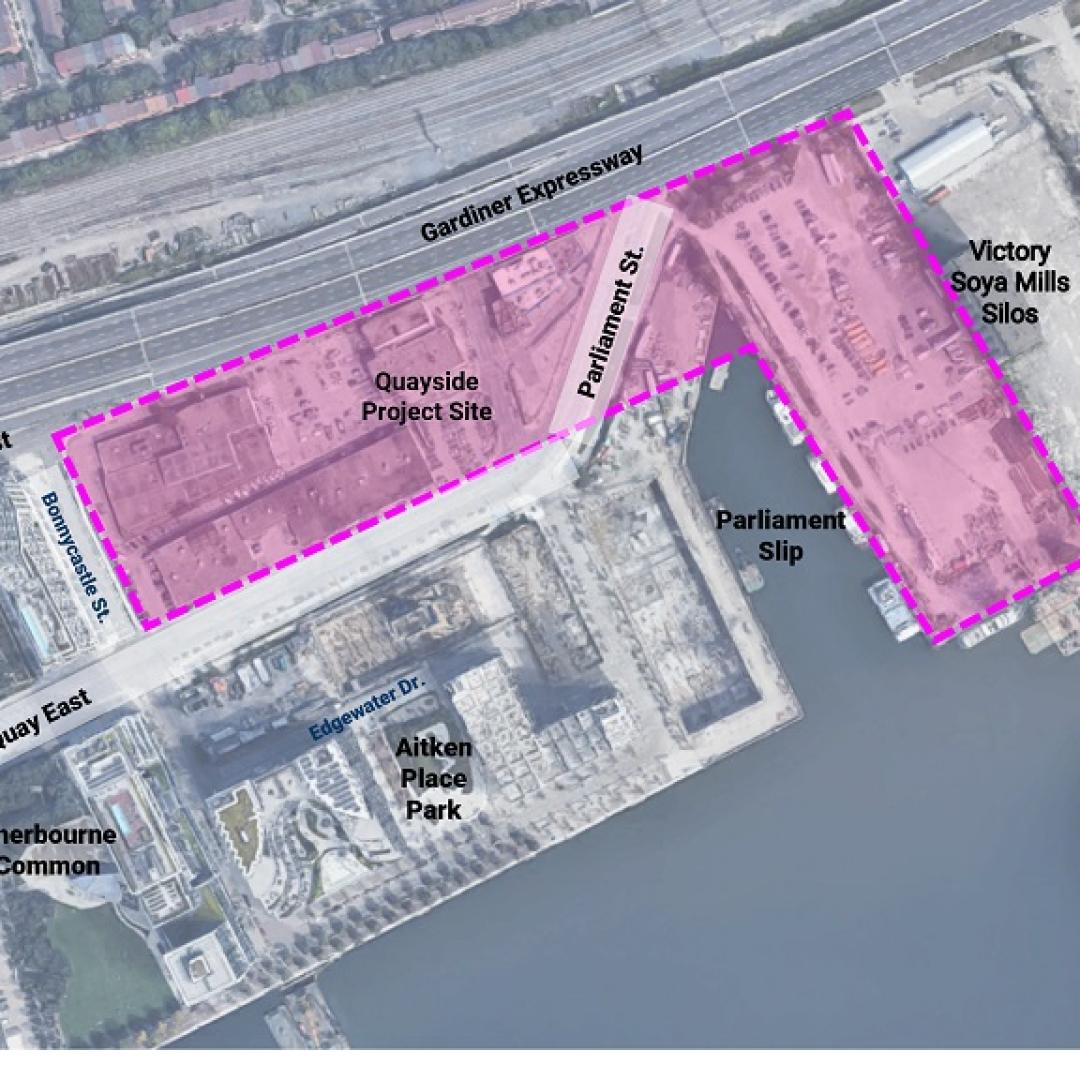 aerial map showing the boundary for a development site