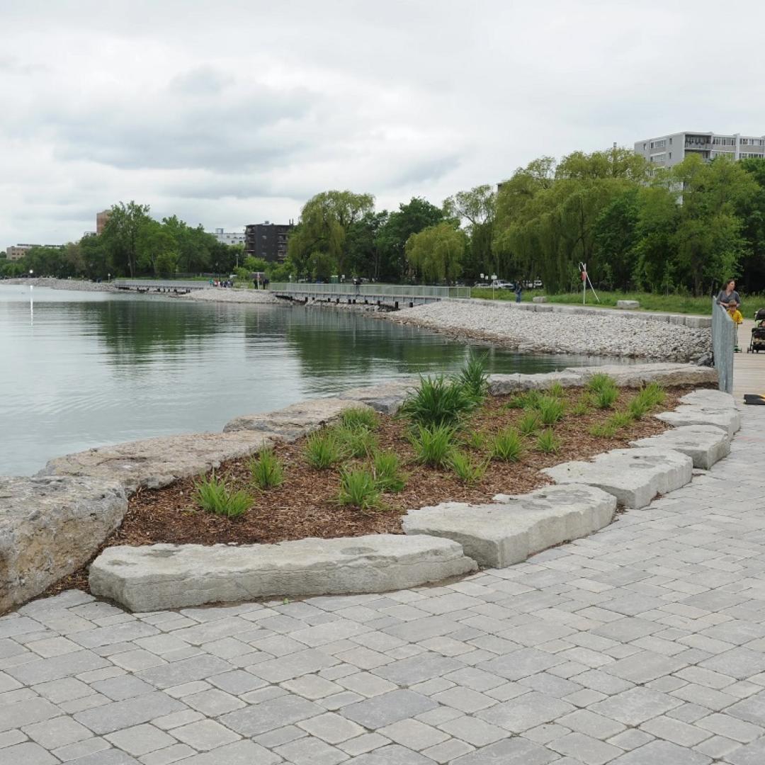 shoreline and pedestrian path next to Lake Ontario