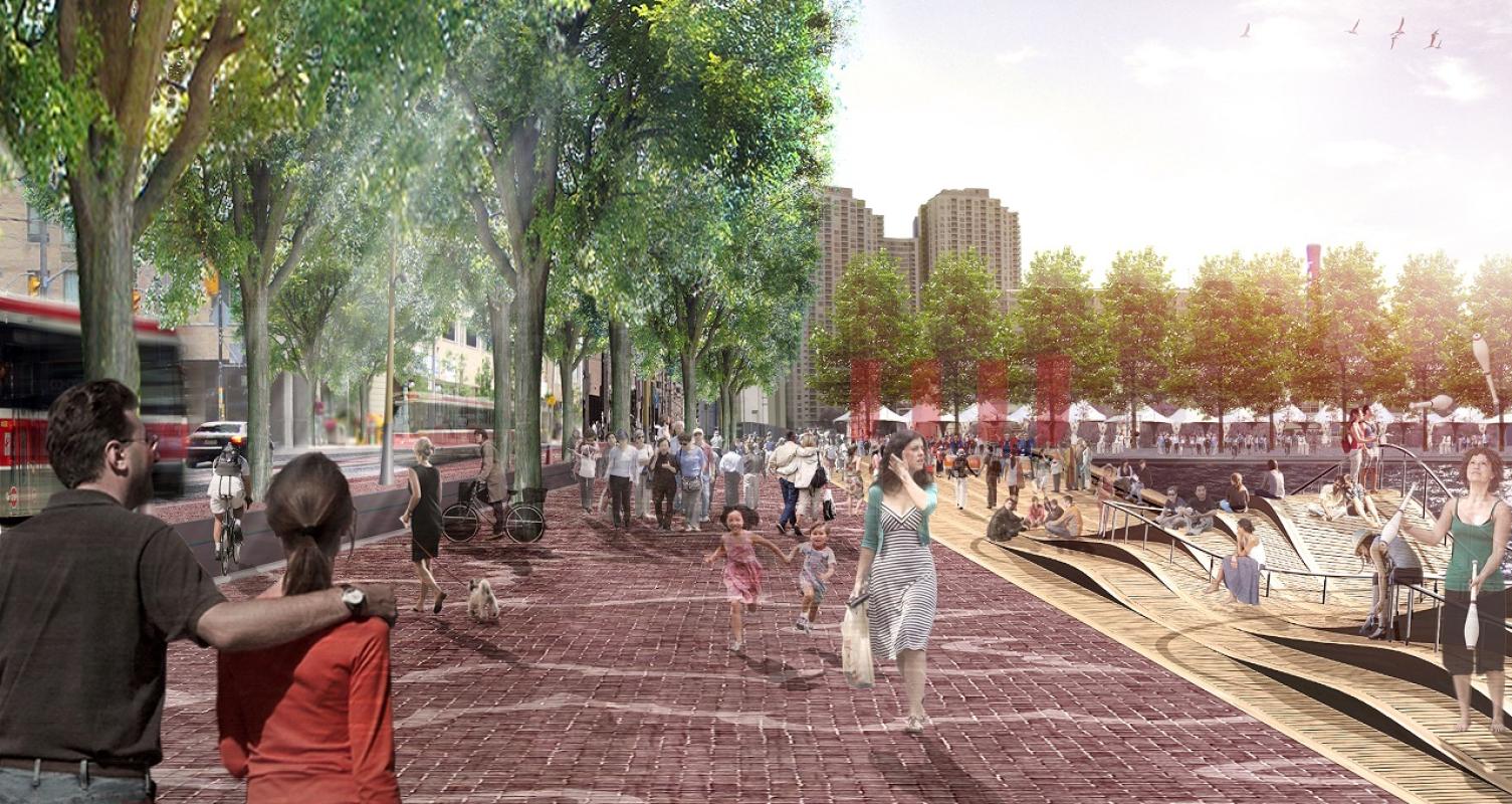 an artist rendering of a revitalized Queens Quay West