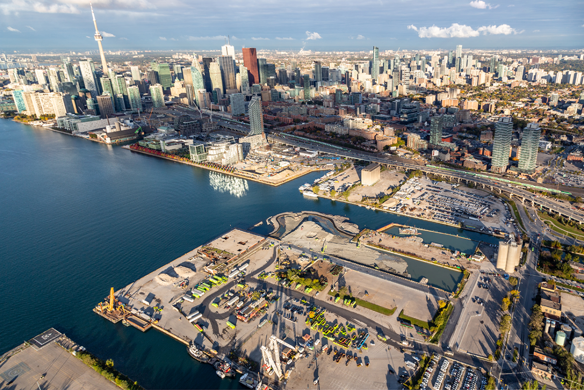 aerial view of waterfront looking northwest