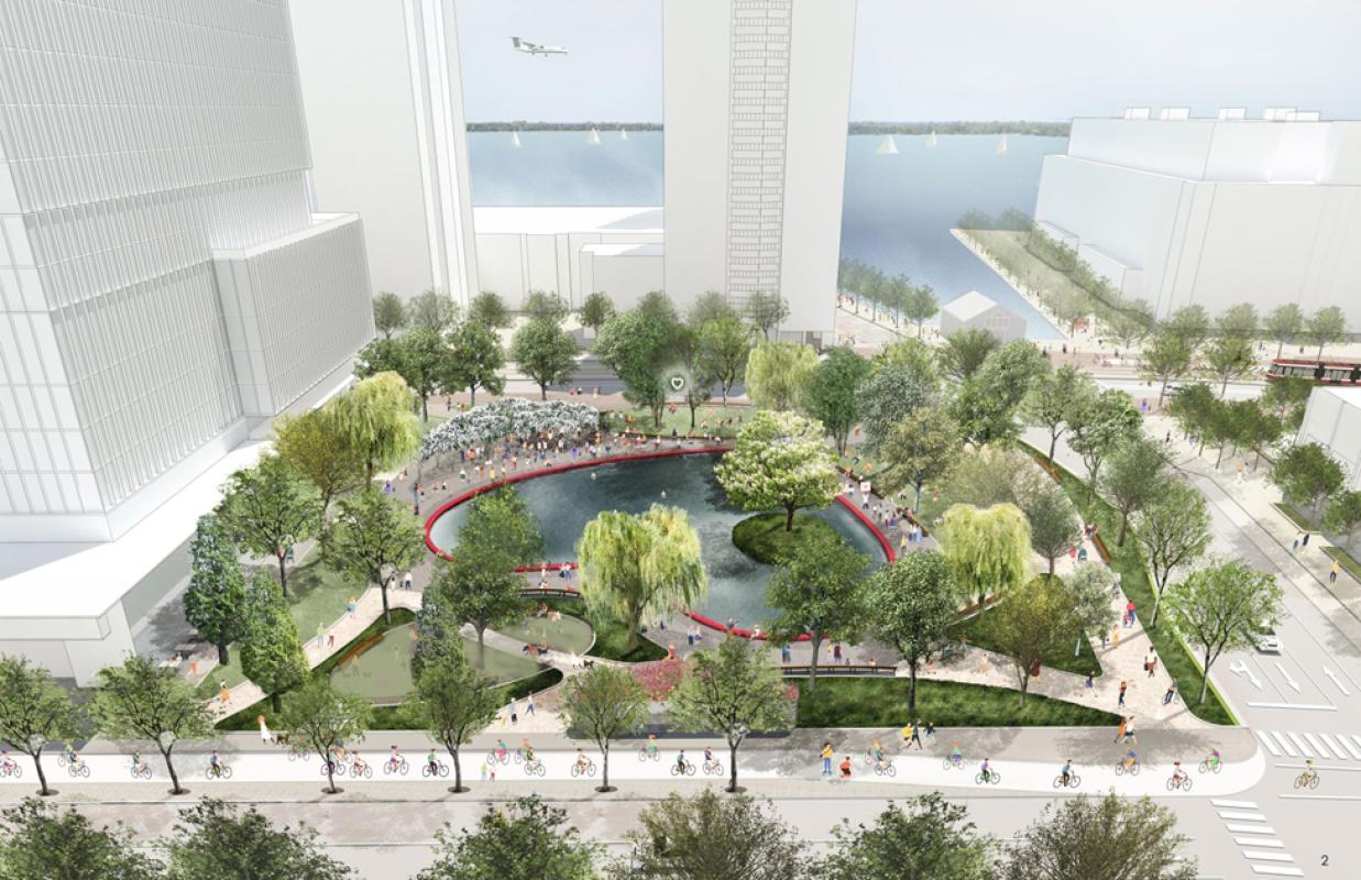 an artist rendering showing a bird's eye view of Love Park