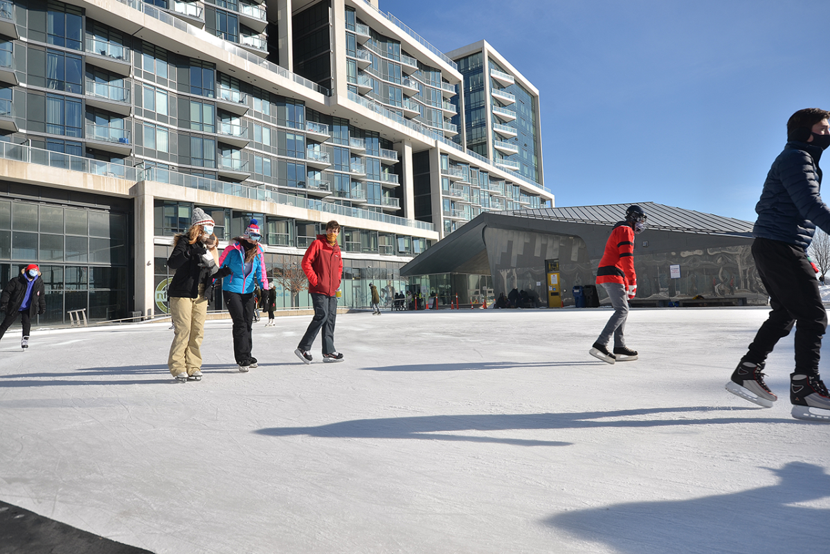 skating at Sherbourne Common during COVID