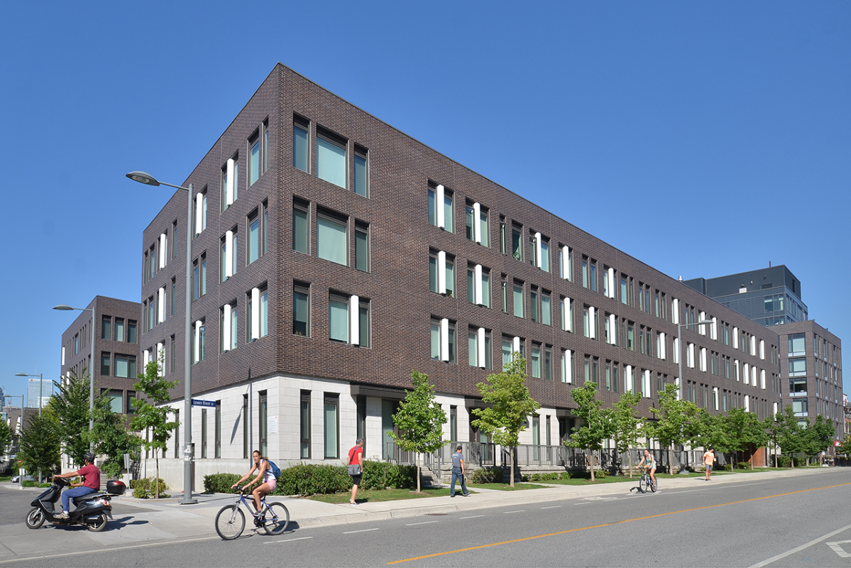 completed affordable housing buildings and public realm in the West Don Lands