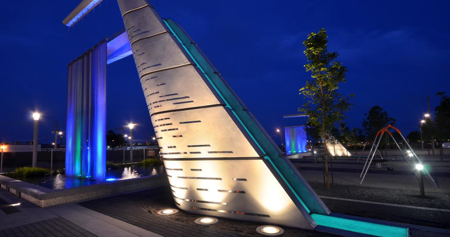 Light Showers art installation at night. 