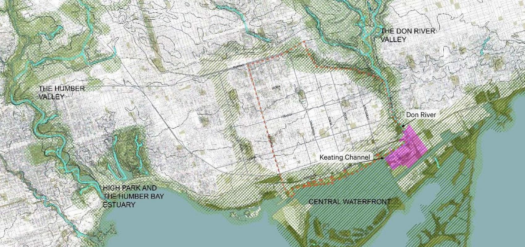 A map showing the large system of ravines and watersheds