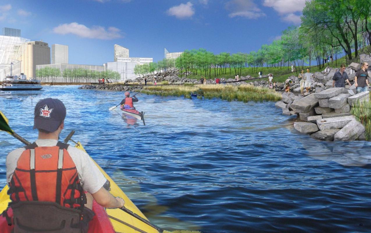 Artist rendering of people paddling in the future Don River