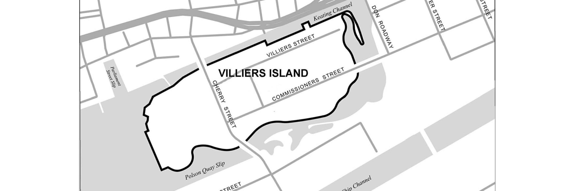 Overhead map showing Villiers Island.