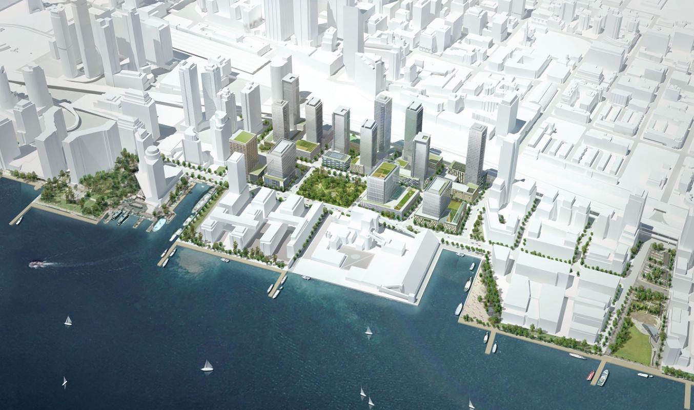 aerial view rendering of City of Toronto's Lower Yonge precinct