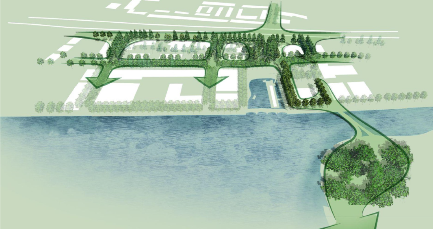Illustration of Quayside's public spaces outlined in green. 