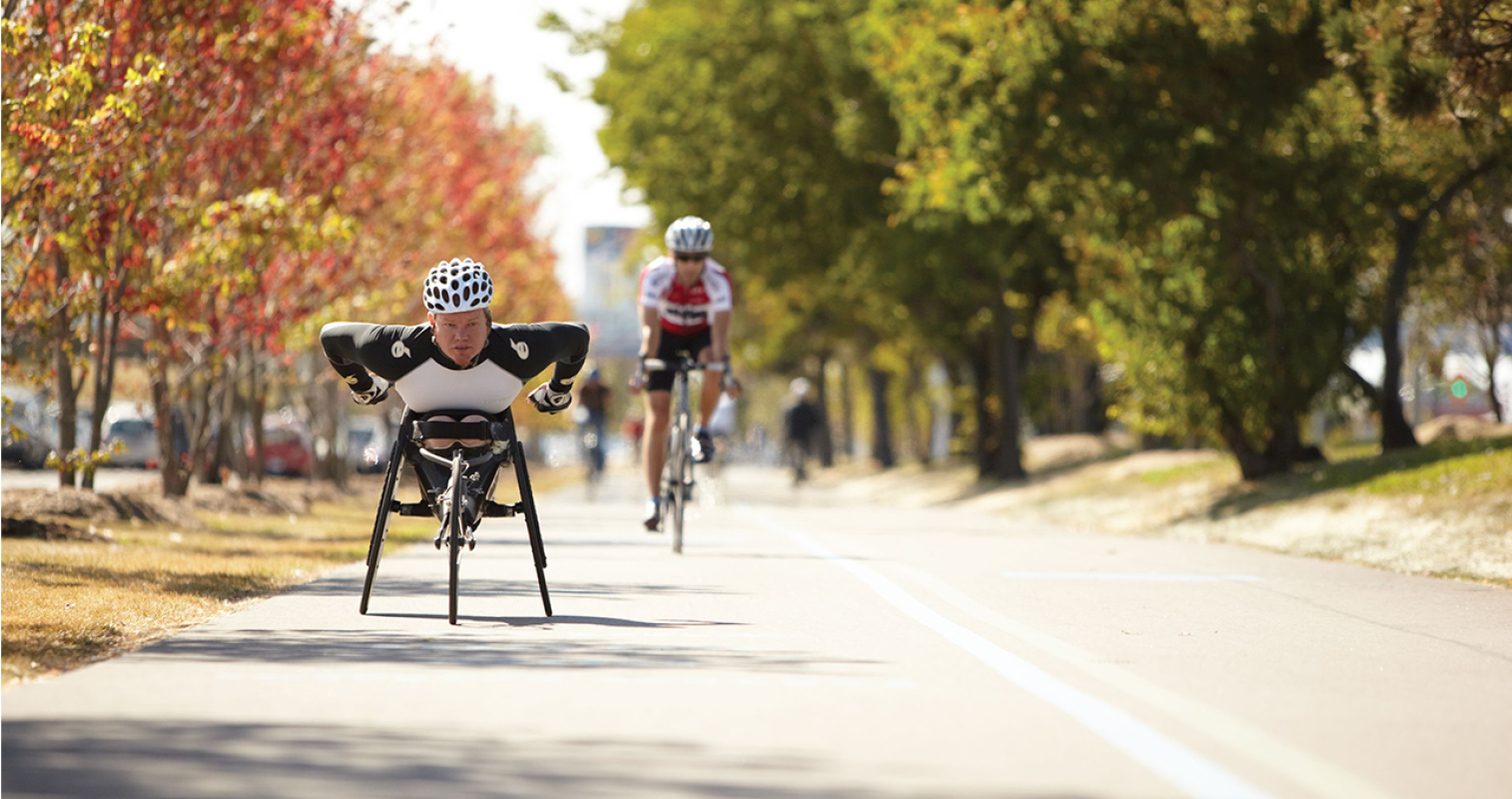 Two cyclists on the Martin Goodman Trail. 