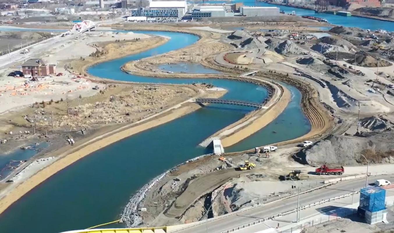 aerial view of a new river being constructed