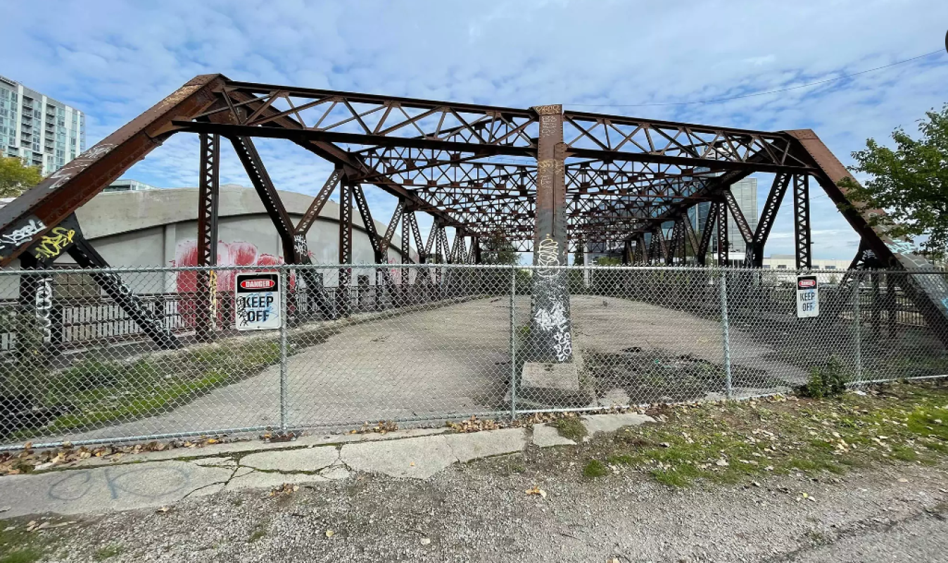 The existing old Eastern Avenue Bridge fenced off.