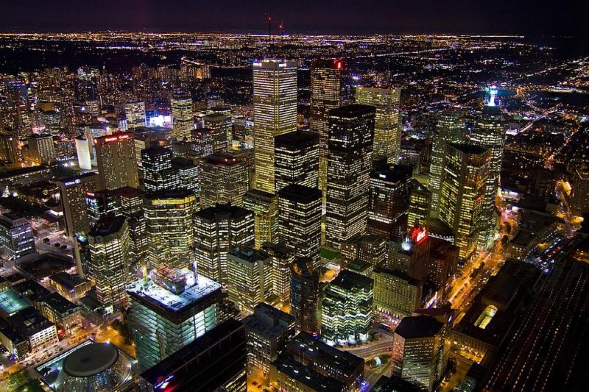 A view of Toronto's skyline at night from the CN Tower. (Image credit: Agunther, Wikicommons Media)
