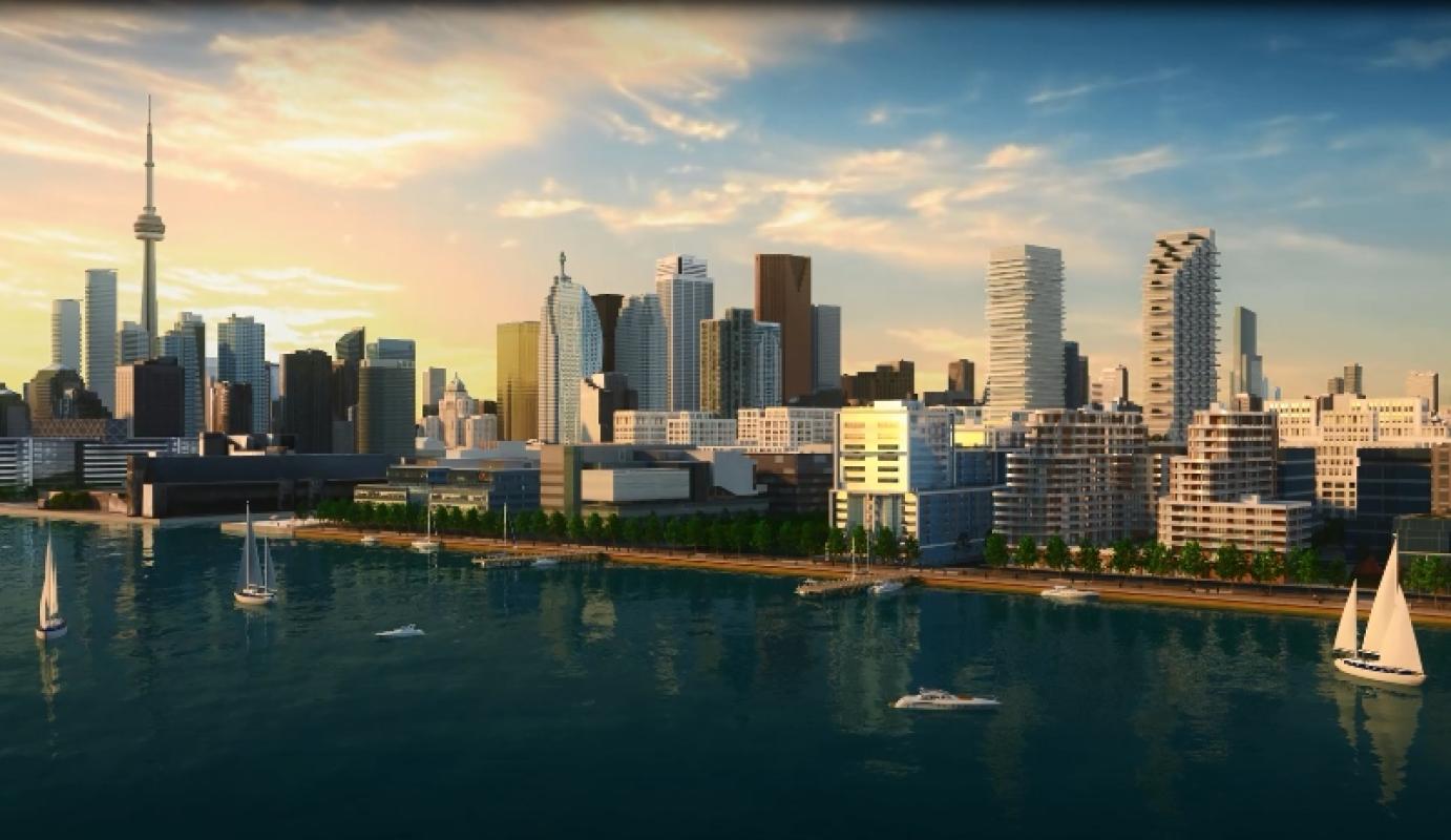 Rendering of an aerial view of East Bayfront.