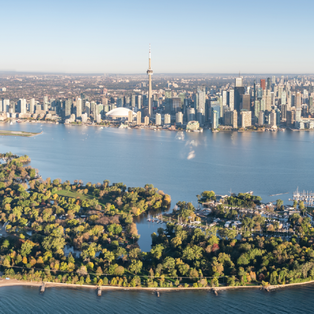 Toronto's skyline on a sunny day.