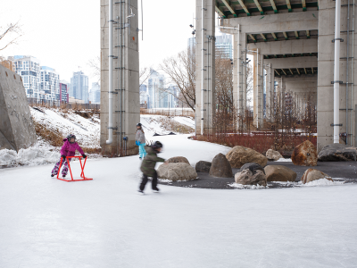 image of kids skating on the Bentway