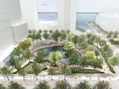 an artist rendering showing a bird's eye view of Love Park