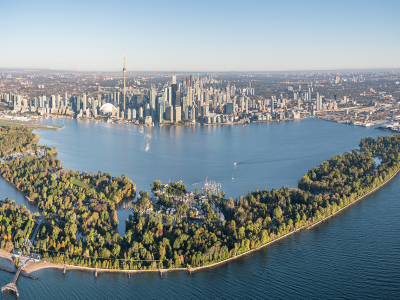 aerial of Toronto waterfront looking north