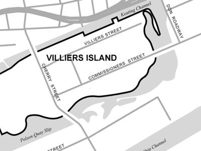 Overhead map showing Villiers Island.
