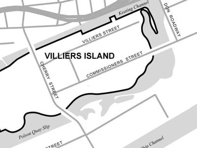 Overhead map showing Villiers Island.