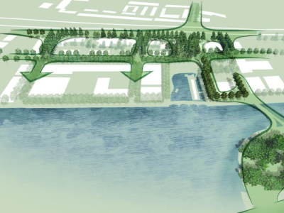 Illustration of Quayside's public spaces outlined in green. 