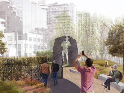 Artist rendering of a park with a public art installation as a legacy to Terry Fox