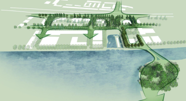 Illustration of Quayside's public spaces outlined in green. 