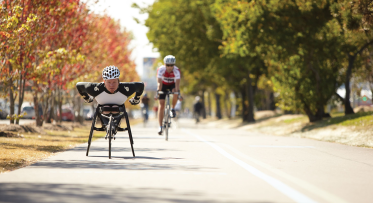 Two cyclists on the Martin Goodman Trail. 