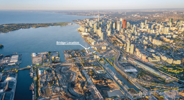 Toronto from above with bridge location circle.