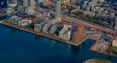 Aerial image showing Quayside Project boundary along the water.
