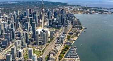 Aerial view of Toronto's waterfront looking east