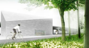 A rendering of a cyclist passing the new Cherry Street Stormwater Facility