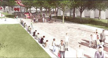 Rendering of the new walkway leading from Bay Street south to the ferry terminal gates.