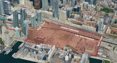 An aerial image showing the boundary of the Lower Yonge Precinct.
